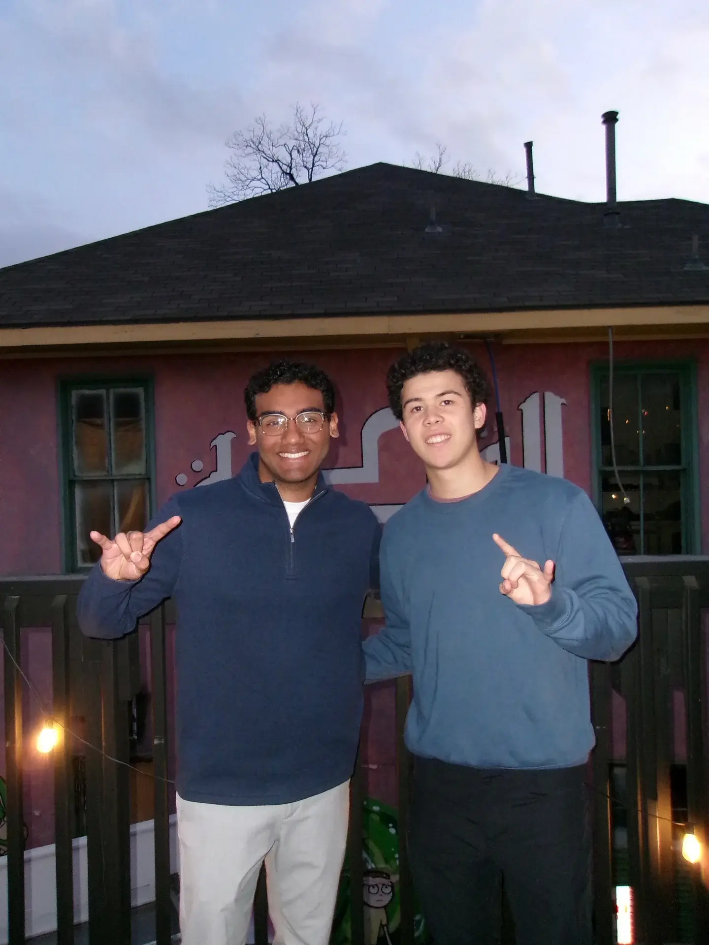 Two WMSO members together outside at an evening social.